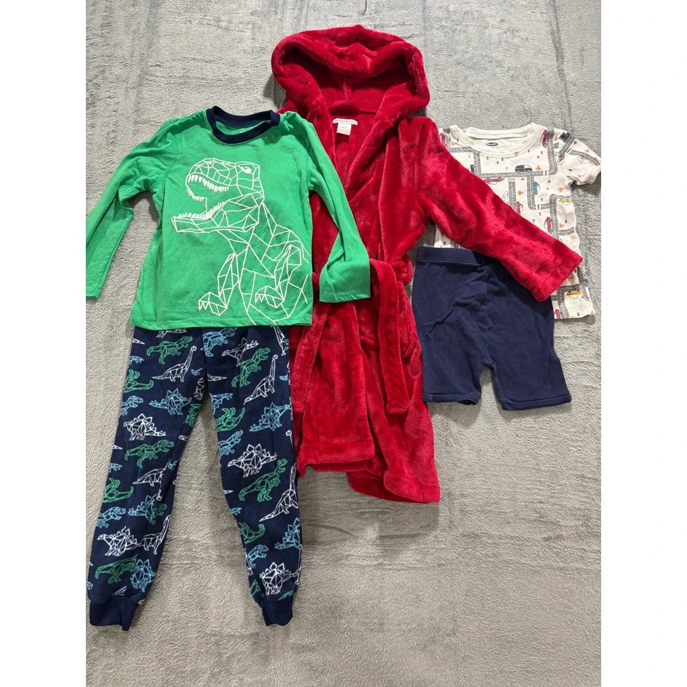 Pottery Barn Old Navy Boys 4 5 6 Red Robe Dinosaur Pajama Set Lot Cozy Casual